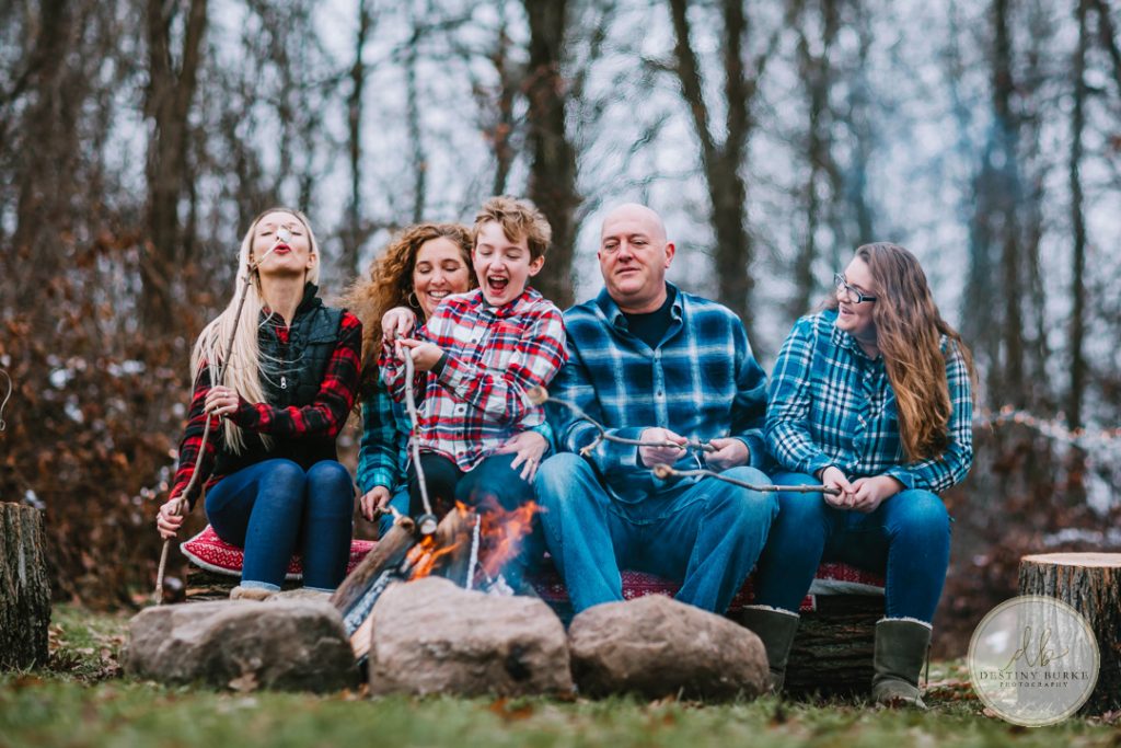 Family Campfire Smores Photography at Cobblestone Wedding Barn Scottsville, NY