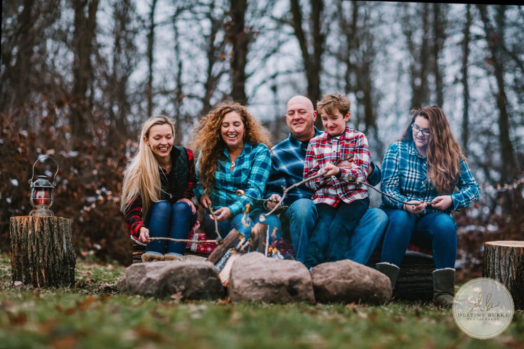 Family Campfire Smores Photography at Cobblestone Wedding Barn Scottsville, NY