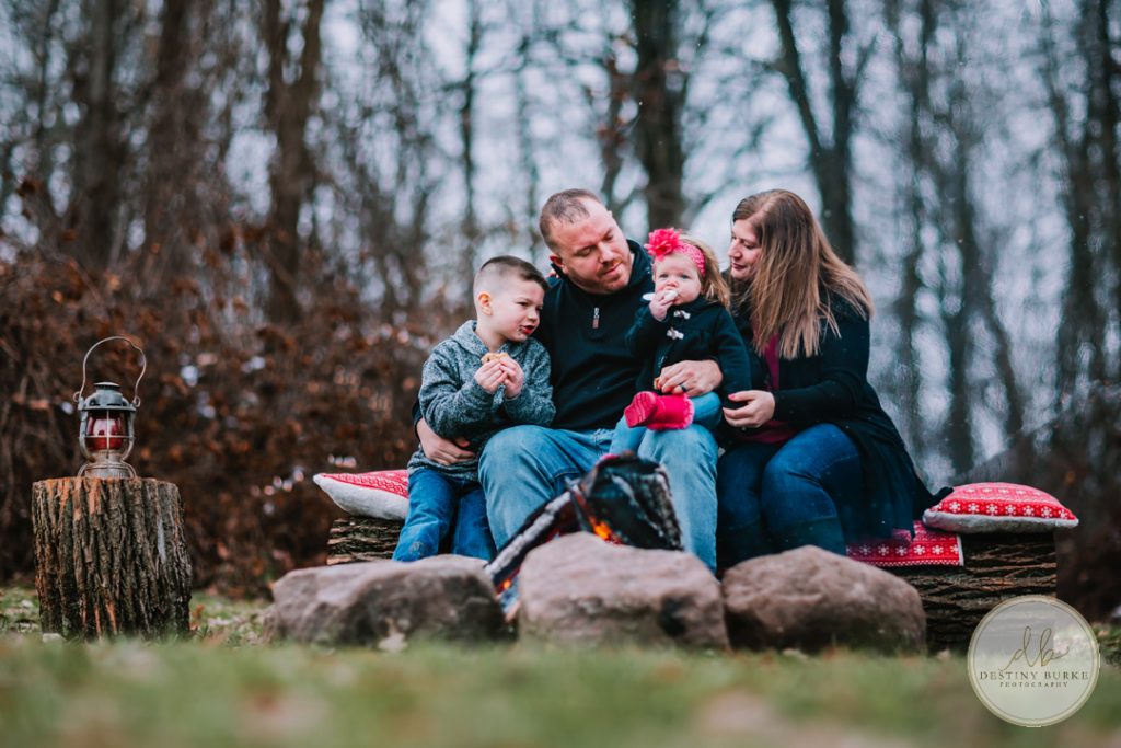 Family Campfire Smores Photography at Cobblestone Wedding Barn Scottsville, NY