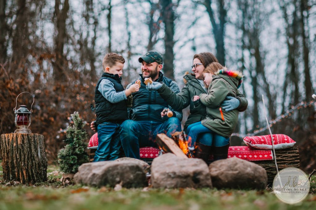 Family Campfire Smores Photography at Cobblestone Wedding Barn Scottsville, NY