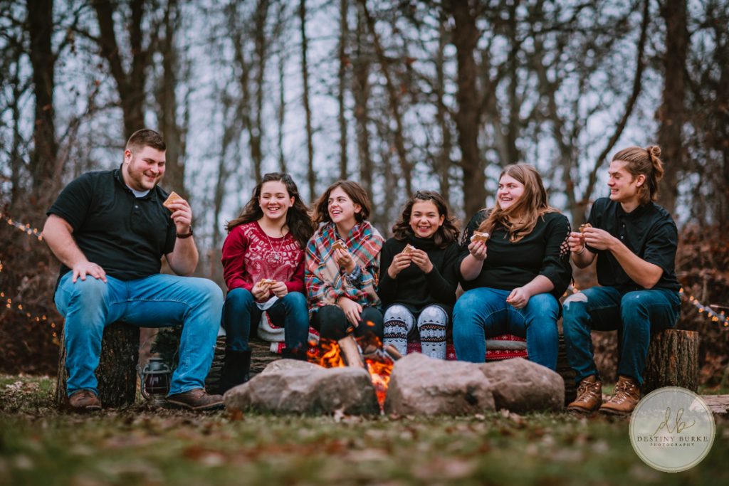 Family Campfire Smores Photography at Cobblestone Wedding Barn Scottsville, NY