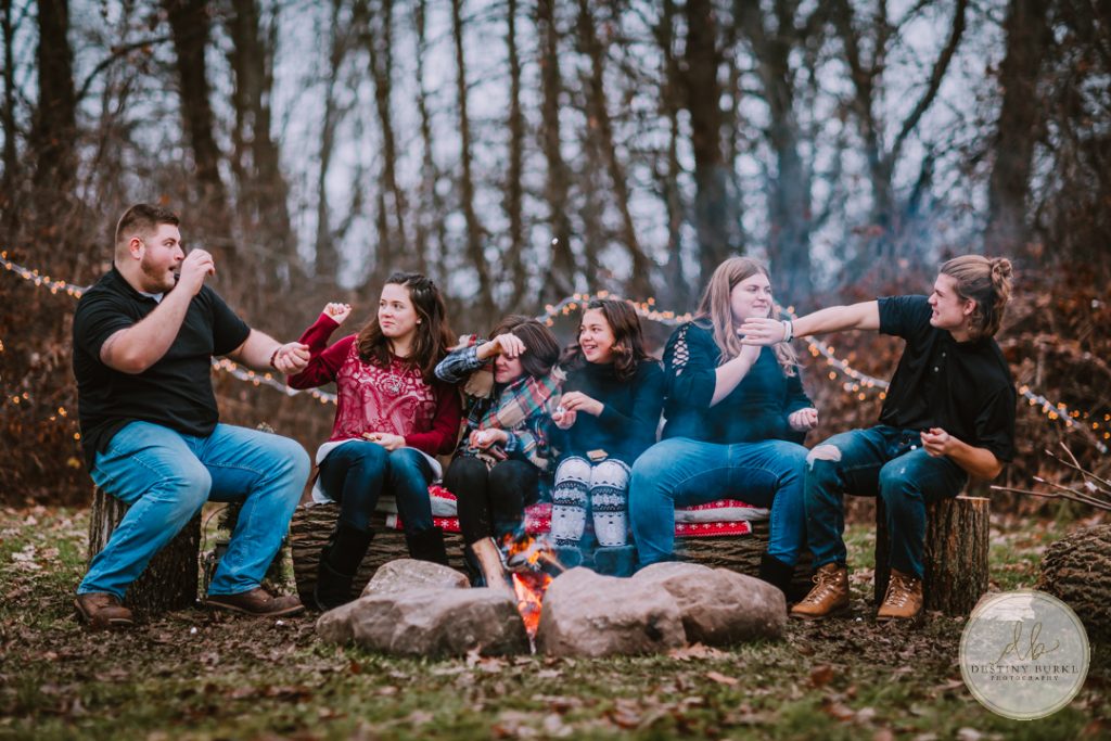 Family Campfire Smores Photography at Cobblestone Wedding Barn Scottsville, NY