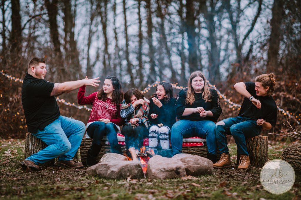 Family Campfire Smores Photography at Cobblestone Wedding Barn Scottsville, NY