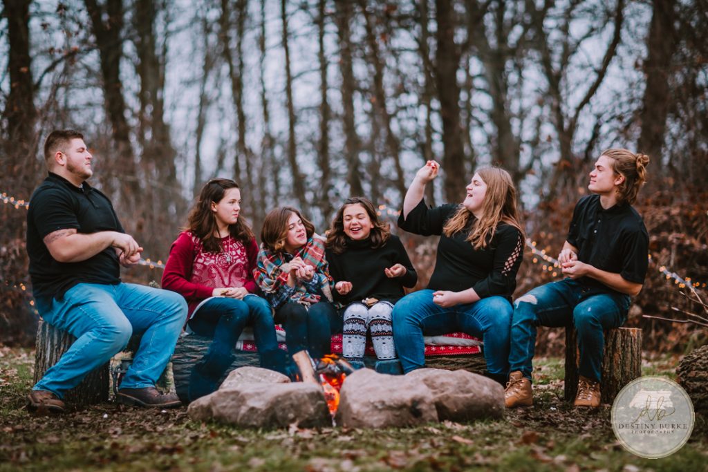 Family Campfire Smores Photography at Cobblestone Wedding Barn Scottsville, NY