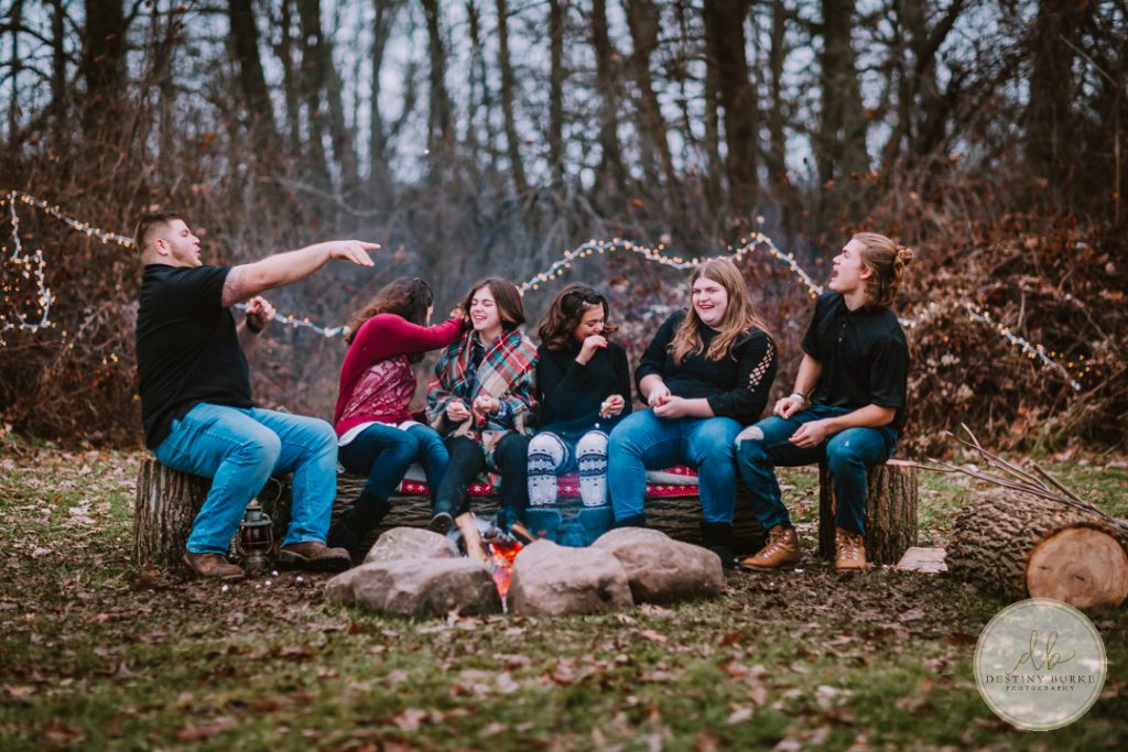 Family Campfire Smores Photography at Cobblestone Wedding Barn Scottsville, NY