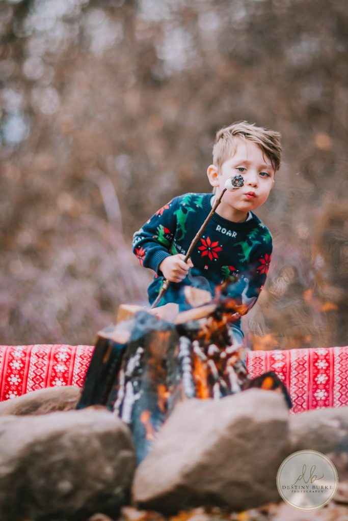 Family Campfire Smores Photography at Cobblestone Wedding Barn Scottsville, NY