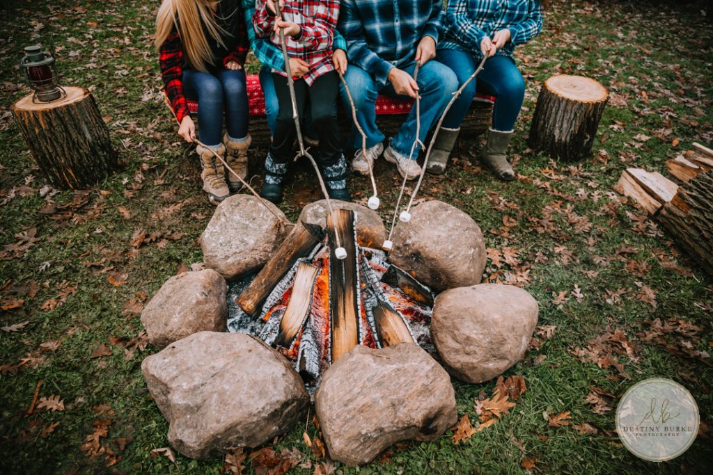 Family Campfire Smores Photography at Cobblestone Wedding Barn Scottsville, NY