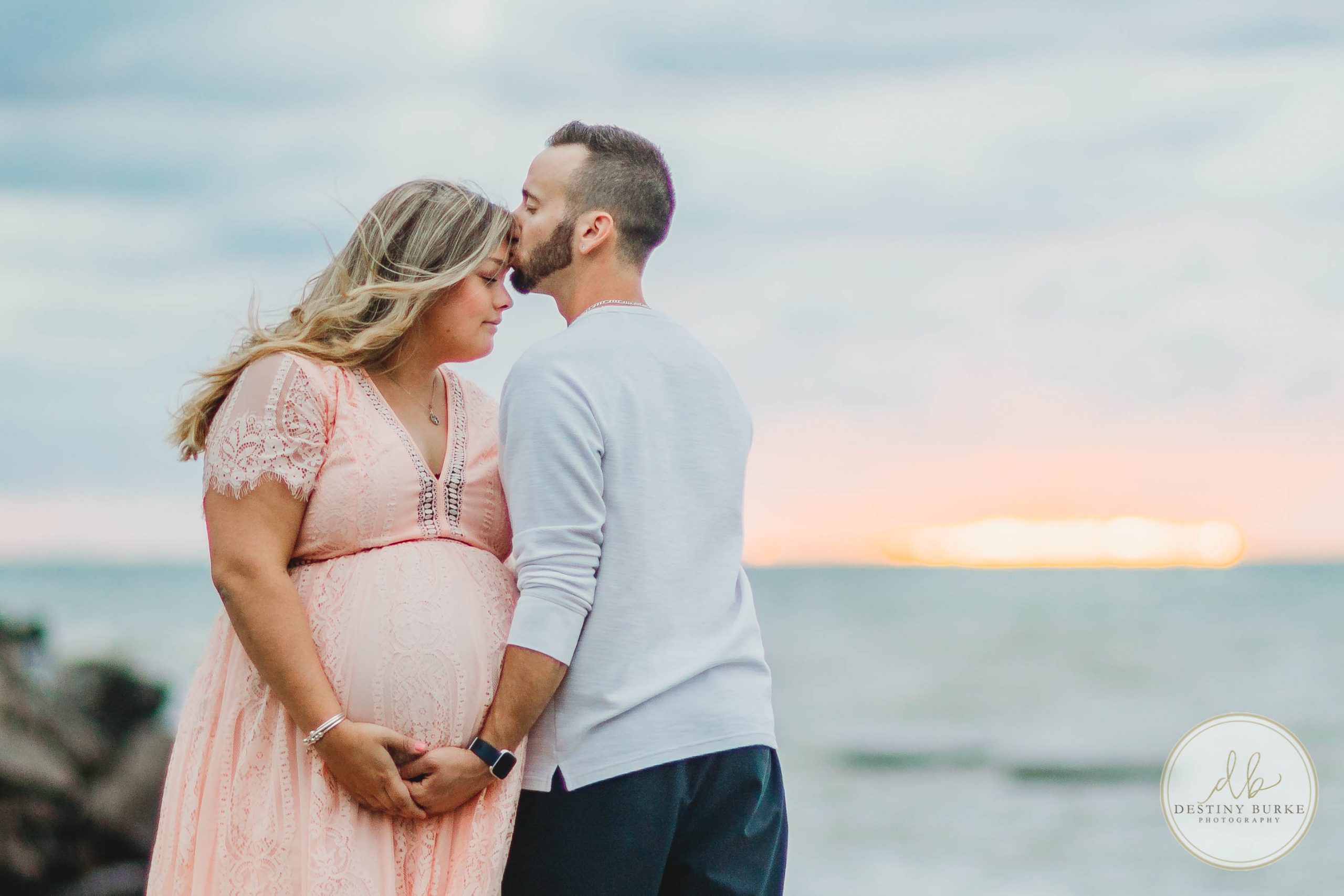 maternity, webster park, rochester, ny, photographer, photography, family of three, beach, lake, sunset, pink dress,