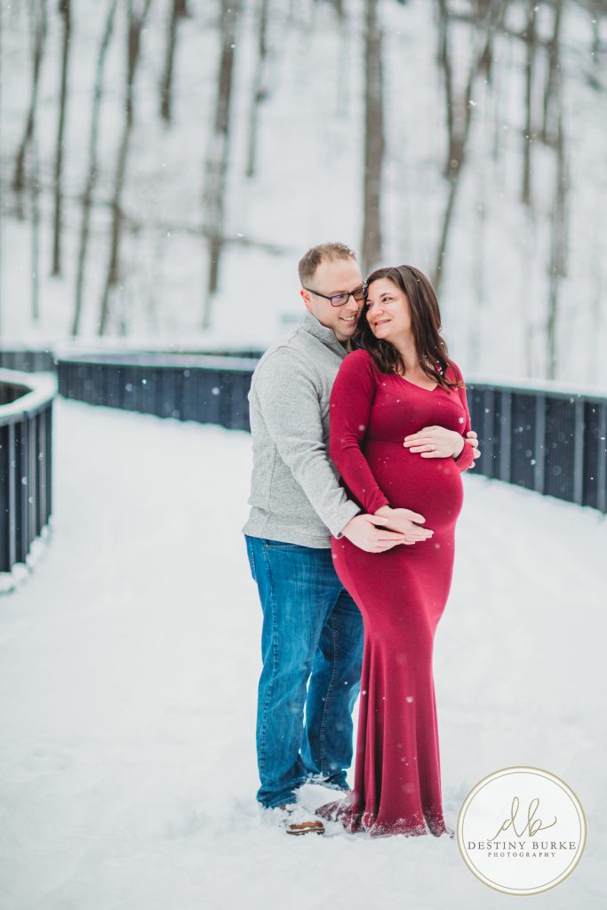 Durand Eastman Park, Rochester, NY, Maternity, Session, Photography, photographer, Snow, Lake Ontario, winter, snowfall, gown, dress, posing, poses