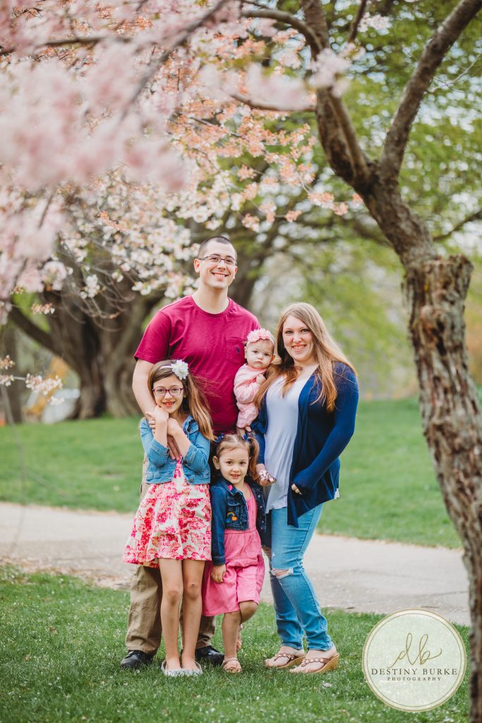 Family, posing, cherry blossom, mini, session, Destiny Burke Photography, photography, photographer, Highland Park, Rochester, NY, New York