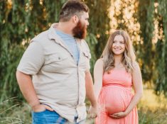 Maternity couple posing for pregnancy photoshoot portraits in Geneseo, NY near Rochester with Destiny Burke Photography