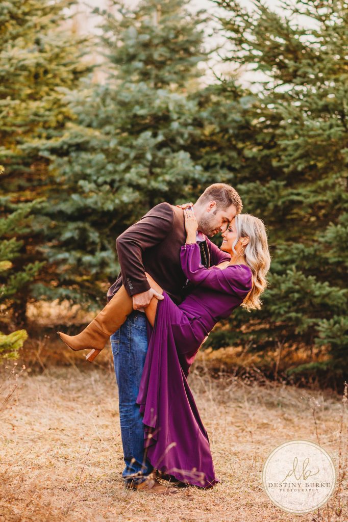 Husband and Wife Couples Anniversary Photography Session at tree farm near Rochester, NY, in LeRoy at McPherson Orchards tree farm.