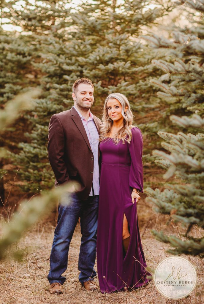 Husband and Wife Couples Photography Session at tree farm near Rochester, NY, in LeRoy at McPherson Orchards tree farm.