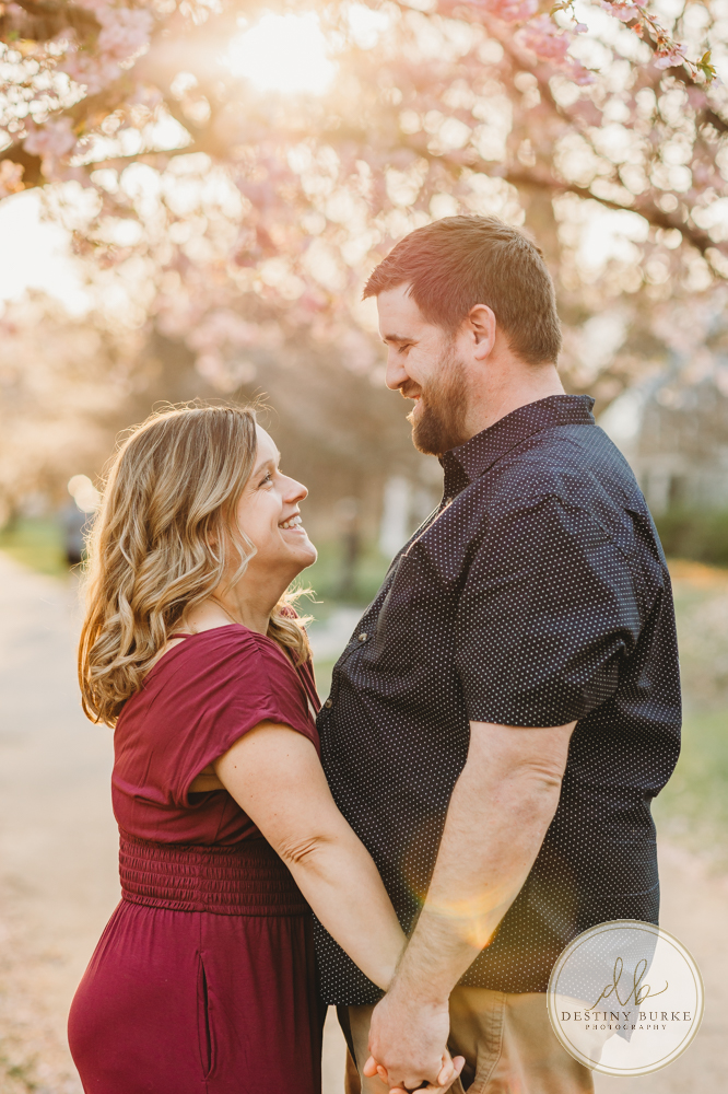best family photographer near Rochester, NY, at Highland Park, family of 5 under the Cherry Blossom trees, photographed by Destiny Burke Photography.