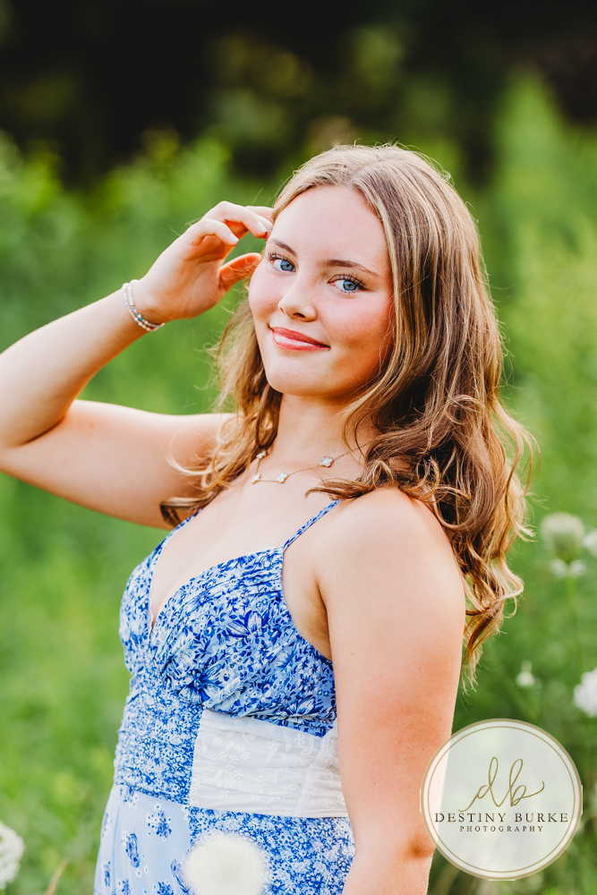Natural Light Senior Photo of Sienna Laughing During Sunset Senior Portrait Session in Upstate New York, Rochester, Pittsford.